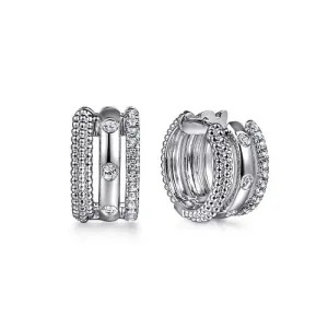 Sterling Silver Bujukan and 0.56Ct White Sapphire Huggie Earrings
