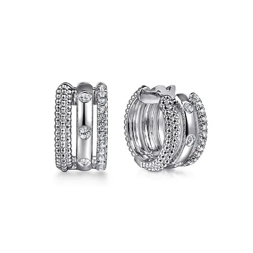 Sterling Silver Bujukan and 0.56Ct White Sapphire Huggie Earrings
