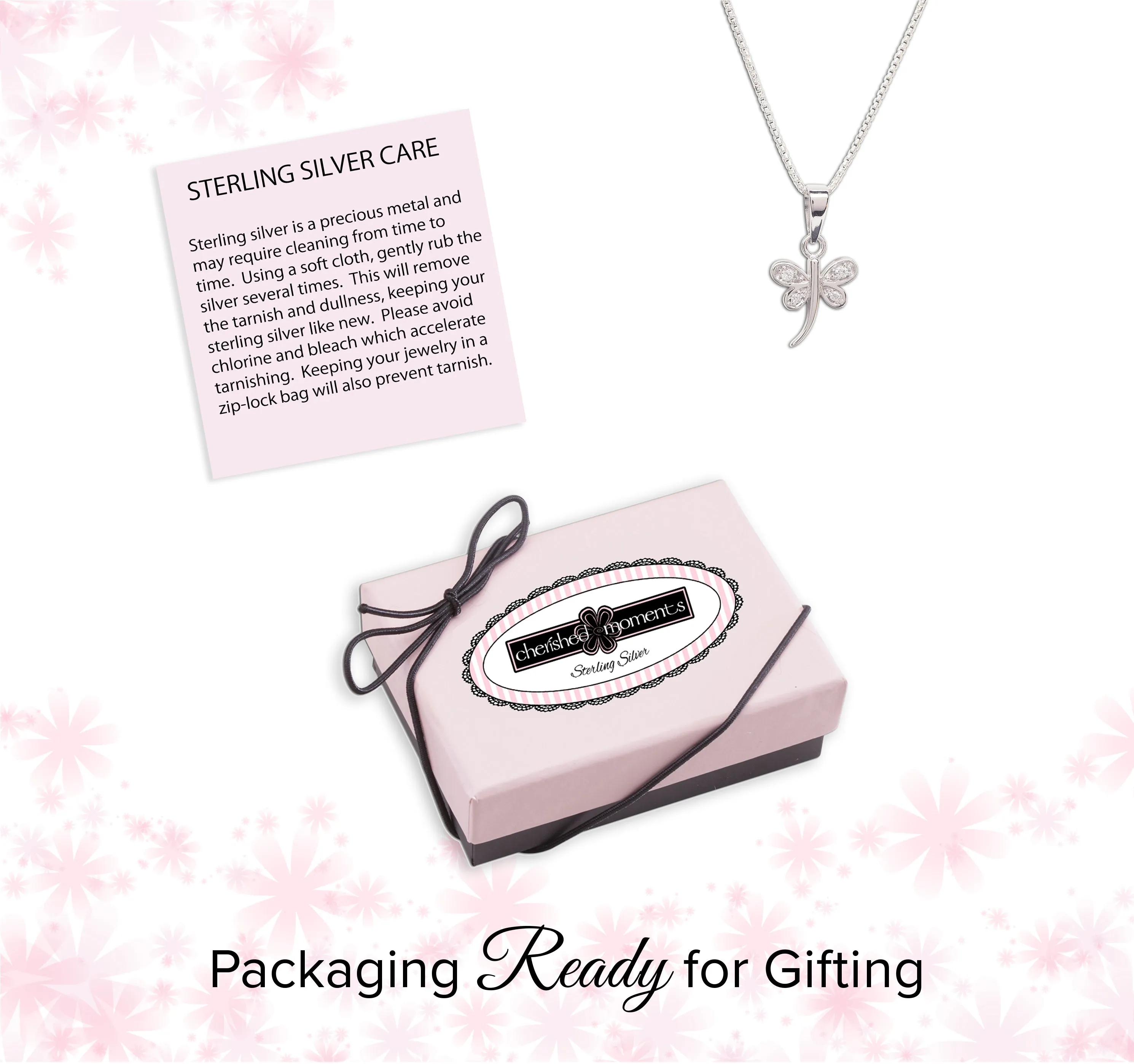 Sterling Silver Child's Dragonfly Necklace with CZs