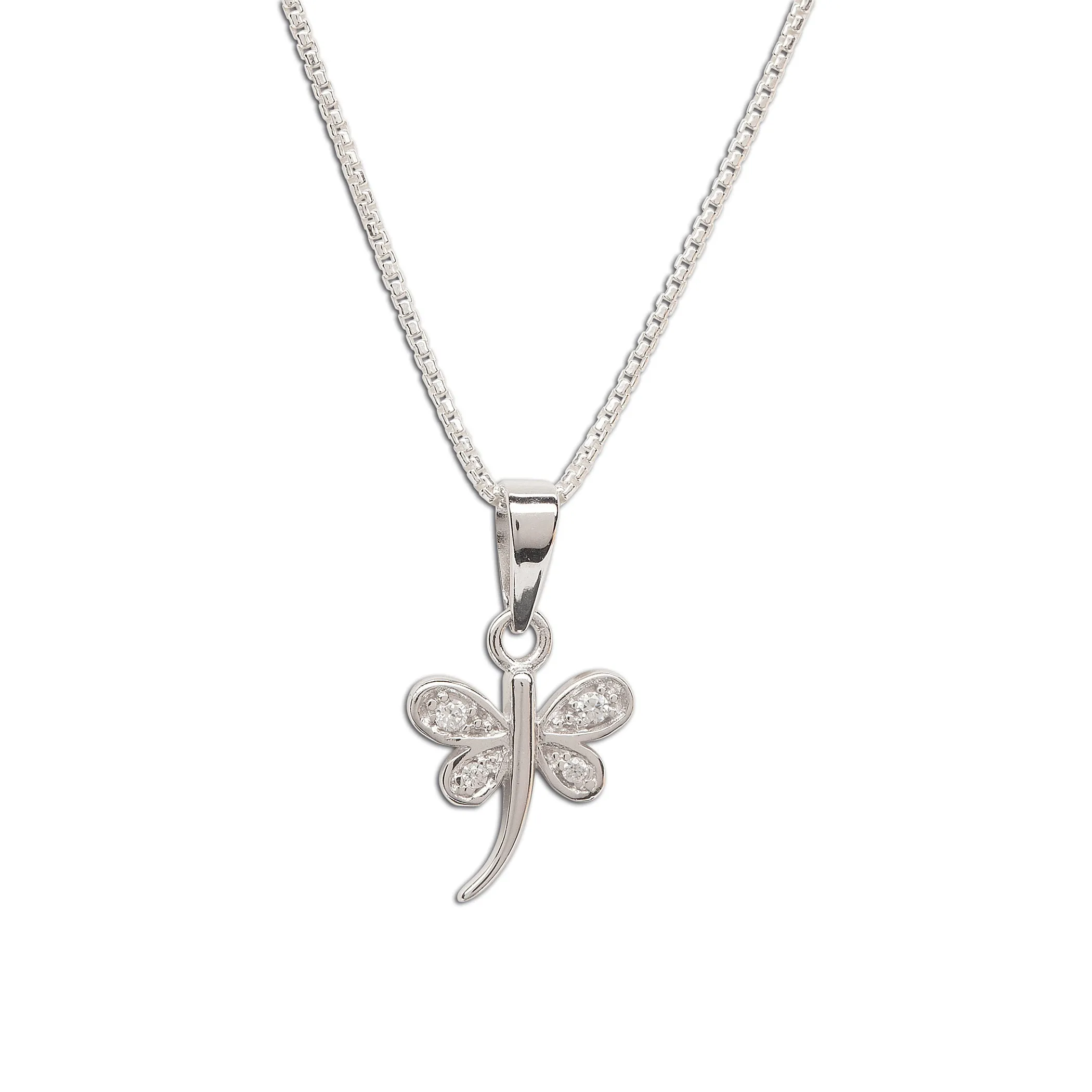 Sterling Silver Child's Dragonfly Necklace with CZs