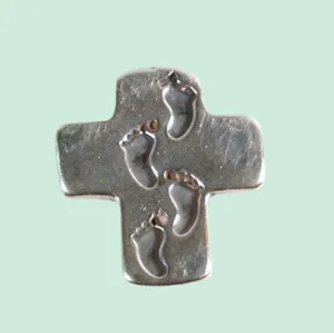 Sterling Silver cross from the Holy Land with footprints, Christmas gift for her