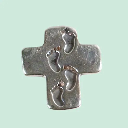 Sterling Silver cross from the Holy Land with footprints, Christmas gift for her