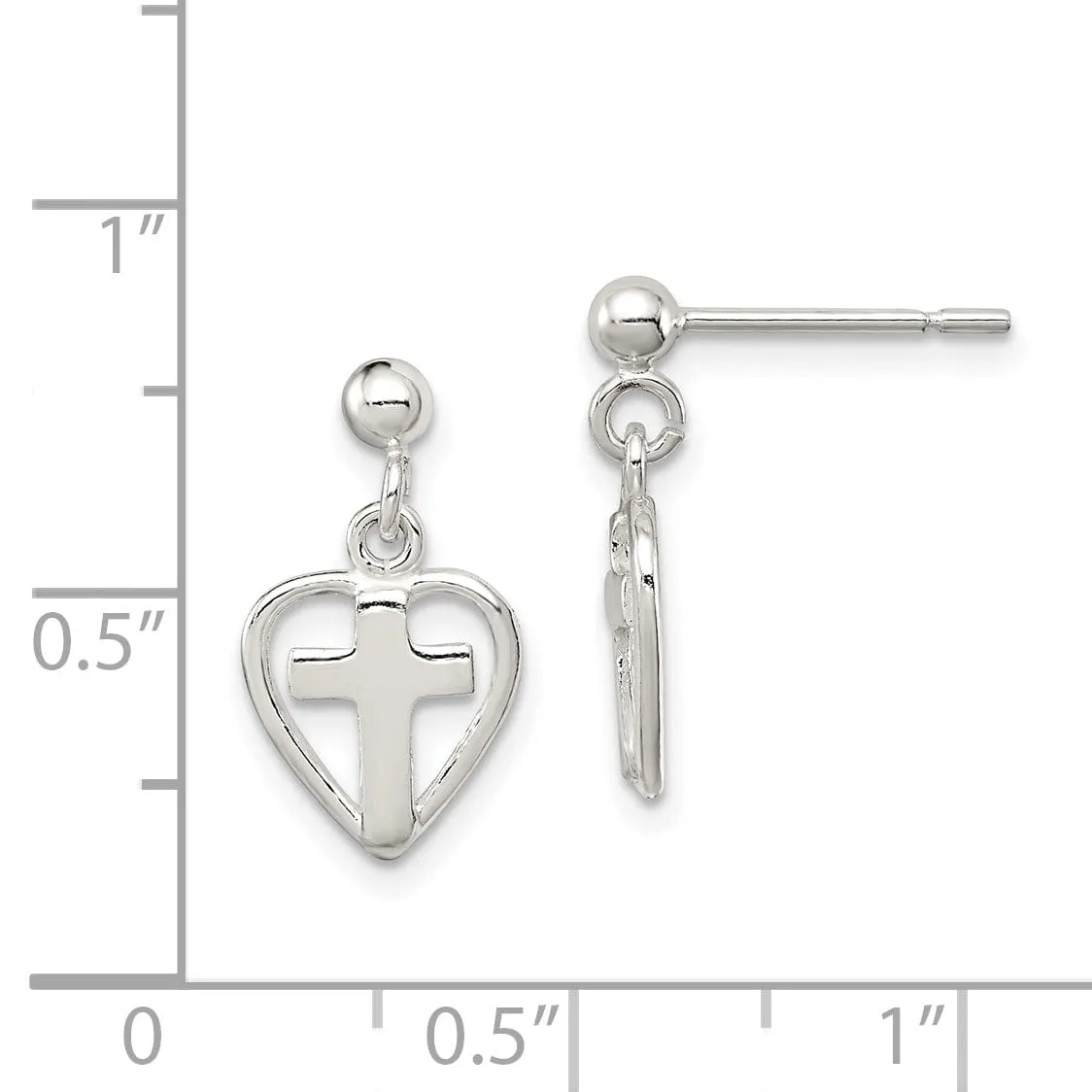 Sterling Silver Cross in Heart Earrings