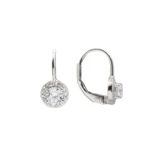 Sterling Silver Cubic Zirconia Halo Leverback Earrings