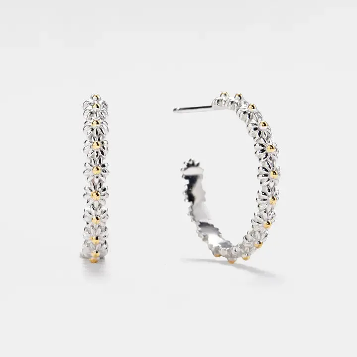 Sterling Silver Daisy Hoop Earrings
