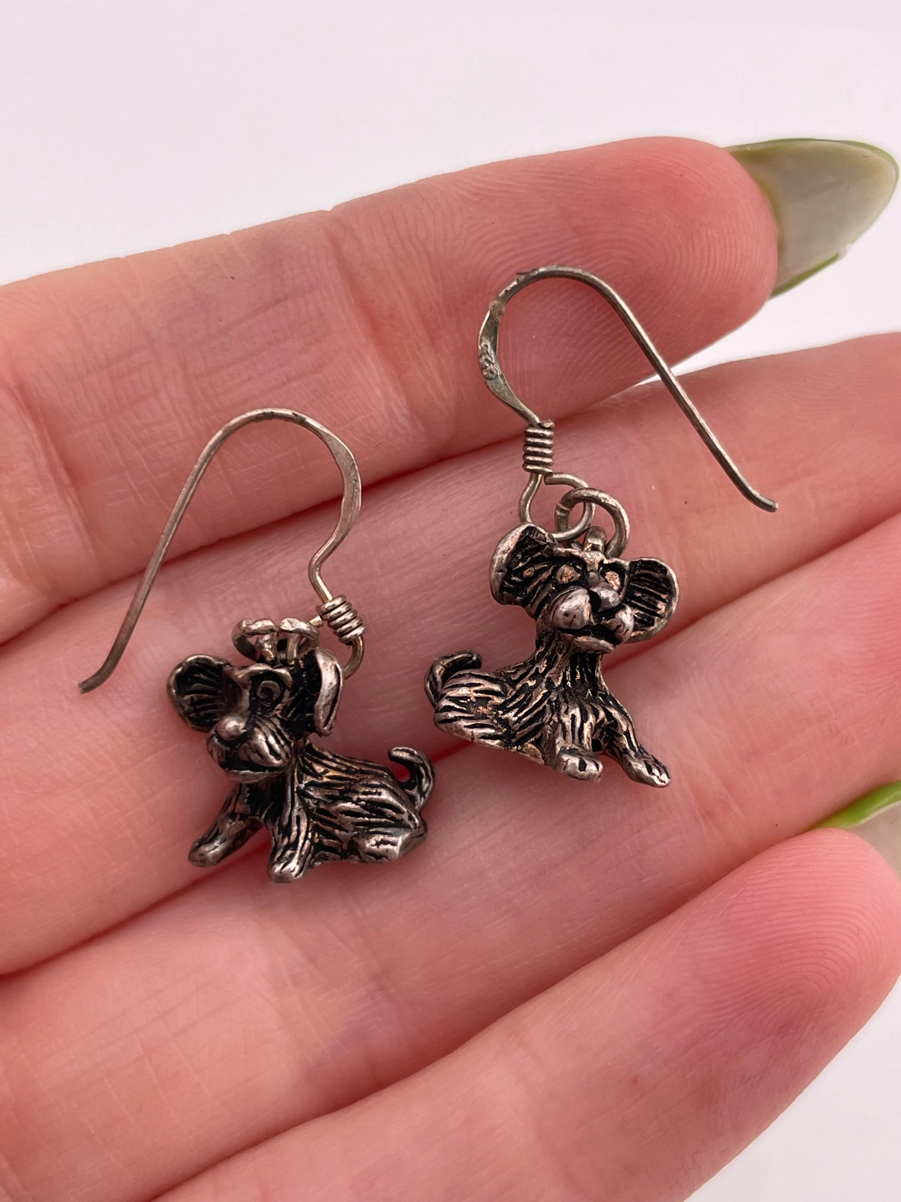 sterling silver dog hook dangle earrings