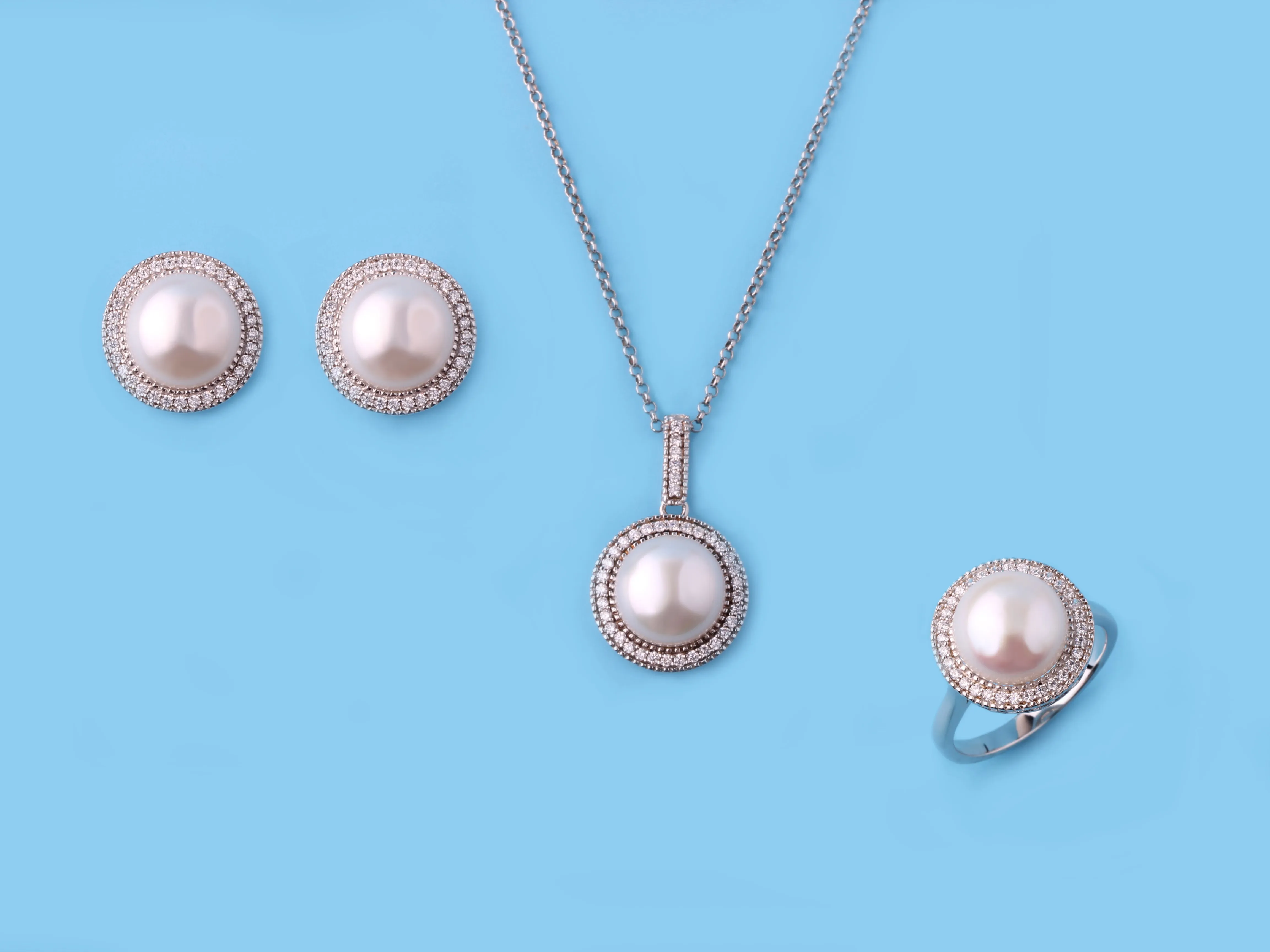Sterling Silver Earrings with 10-10.5mm Button Shape Freshwater Pearl and Cubic Zirconia