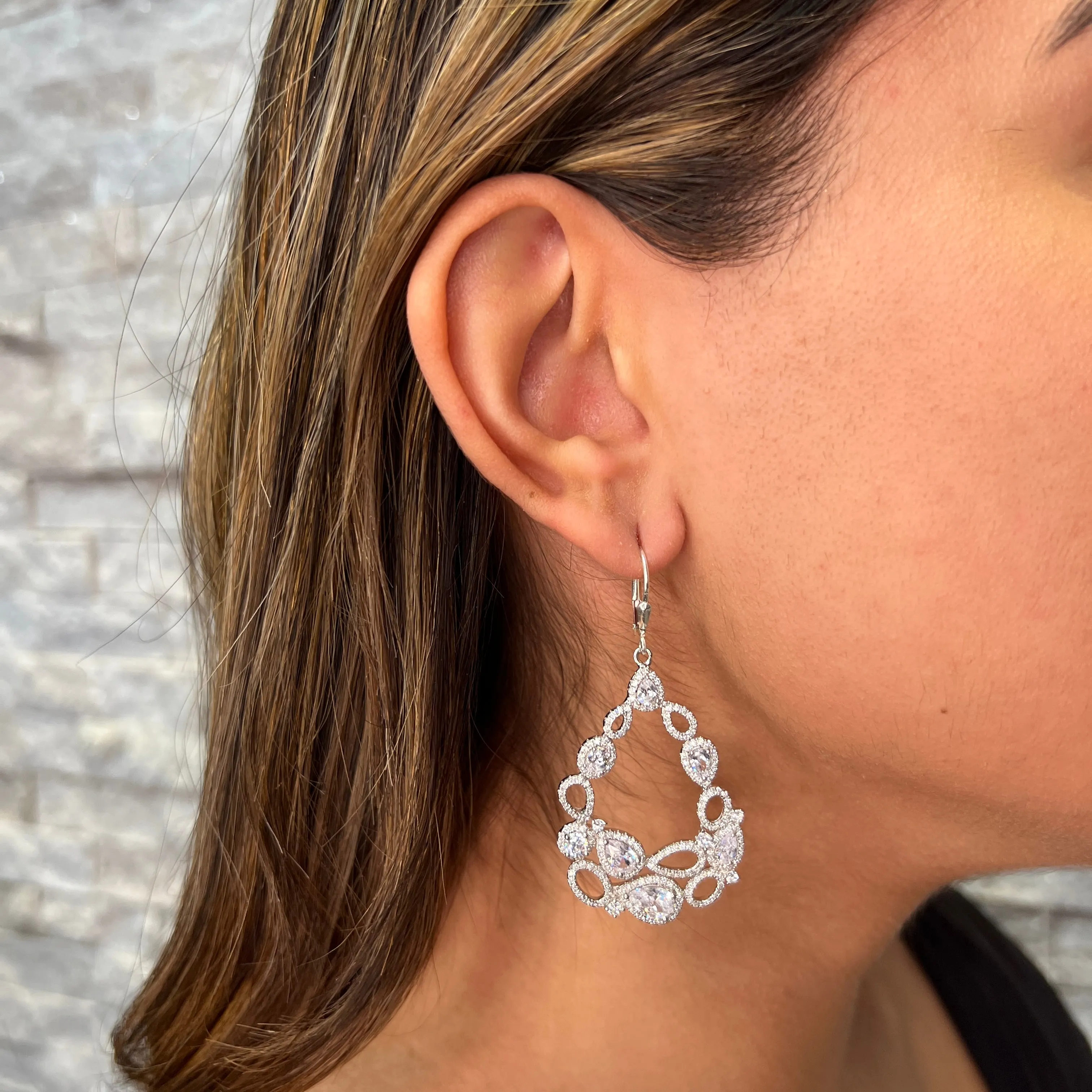 Sterling Silver Fancy Dangle CZ Earrings