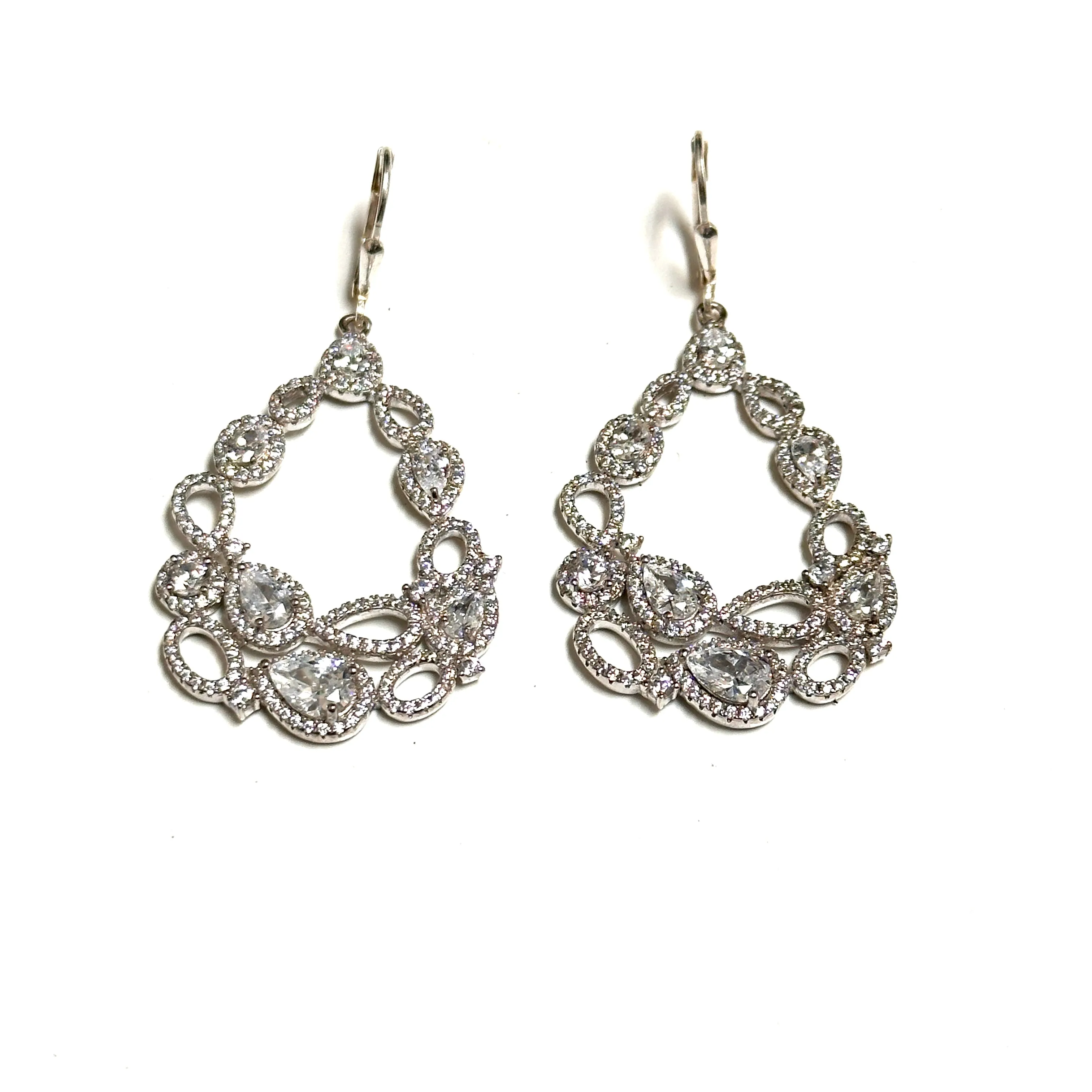Sterling Silver Fancy Dangle CZ Earrings