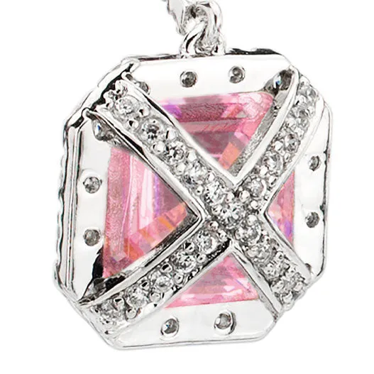 Sterling Silver Fancy Light Pink Asscher Cut Drops with 18 KGP Prongs & Stone Detailing on Back