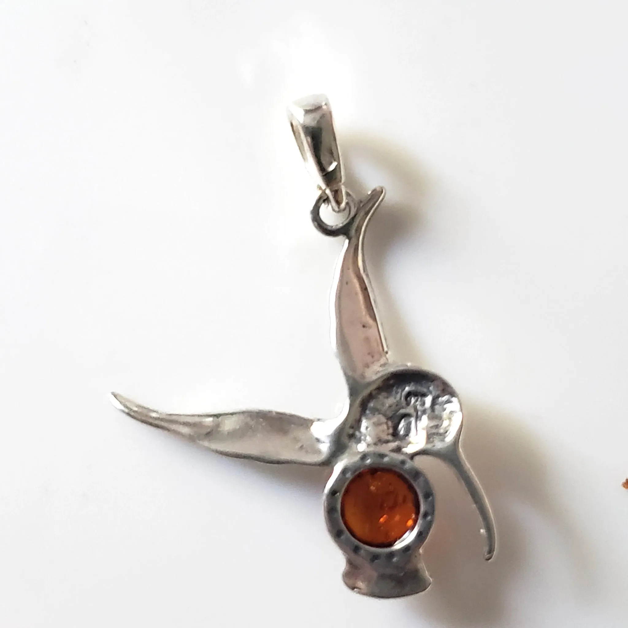 Sterling Silver Hummingbird Pendant with Natural Amber