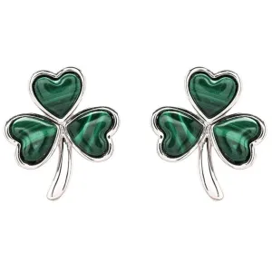 Sterling Silver Malachite Shamrock stud Earrings SE2339