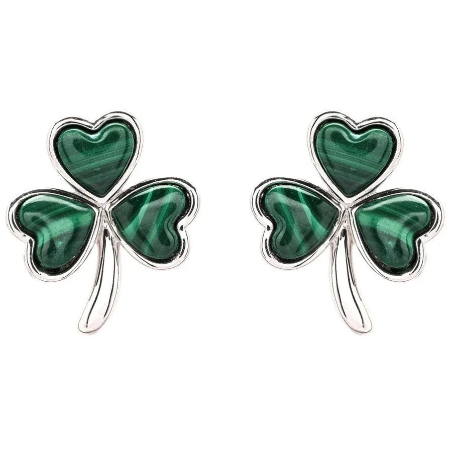 Sterling Silver Malachite Shamrock stud Earrings SE2339
