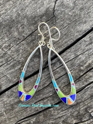 Sterling Silver Multi-stone Inlay Earrings STER010
