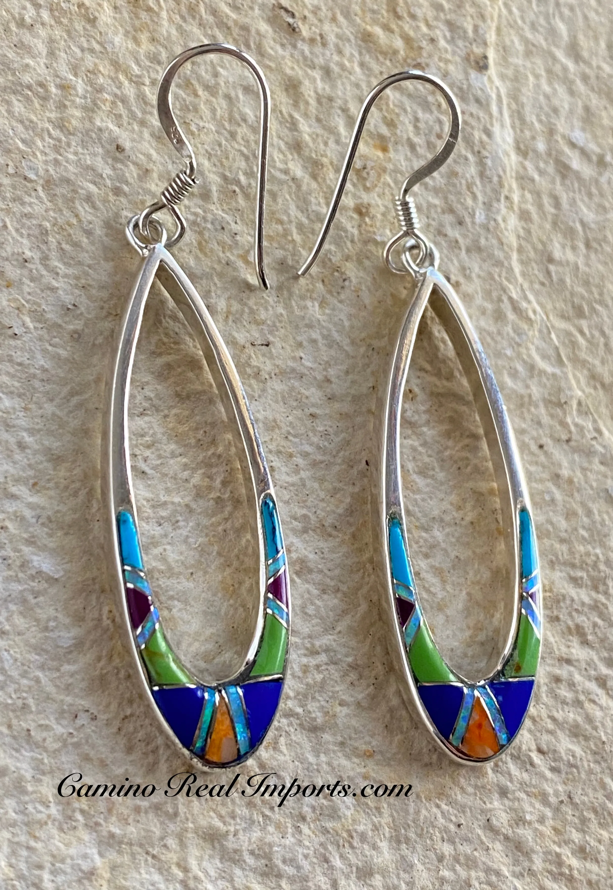 Sterling Silver Multi-stone Inlay Earrings STER010
