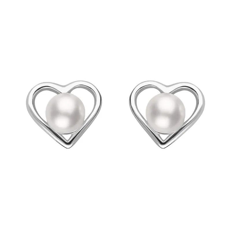 Sterling Silver Pearl Heart Stud Earrings