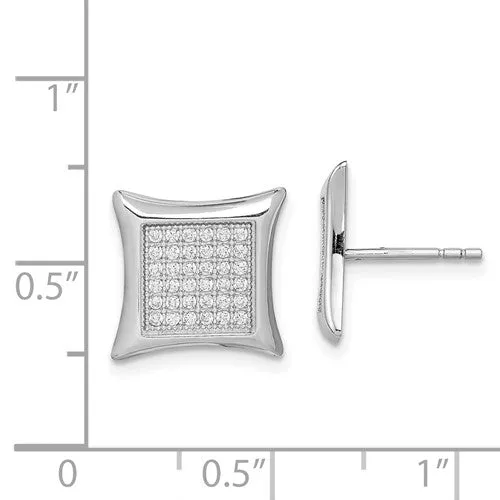 Sterling Silver Rhodium Plated (12mm) Micro Pavee CZ Stud Earrings