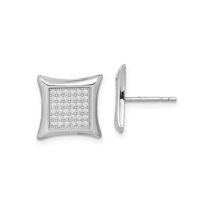 Sterling Silver Rhodium Plated (12mm) Micro Pavee CZ Stud Earrings