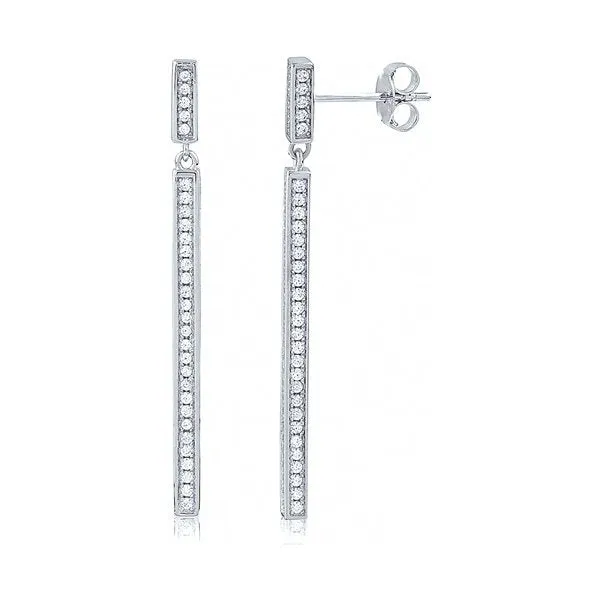 Sterling Silver Rhodium Plated CZ Bar Dangle Earrings
