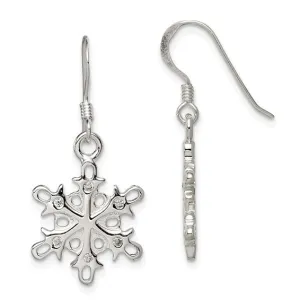 Sterling Silver Rhodium Plated CZ Snowflake Dangle Earrings