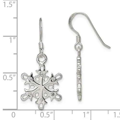 Sterling Silver Rhodium Plated CZ Snowflake Dangle Earrings