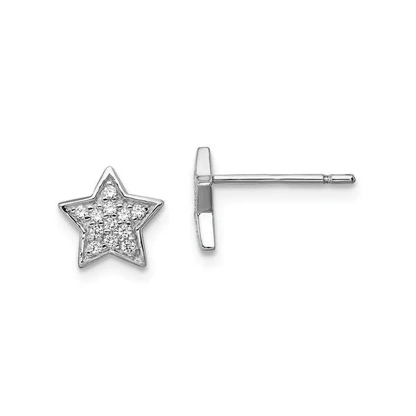 Sterling Silver Rhodium Plated CZ Star Earrings