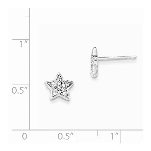 Sterling Silver Rhodium Plated CZ Star Earrings