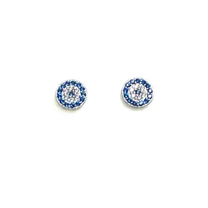 Sterling Silver Rhodium Plated Evil Eye CZ Earrings