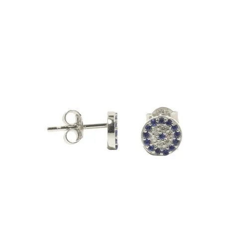 Sterling Silver Rhodium Plated Evil Eye CZ Earrings