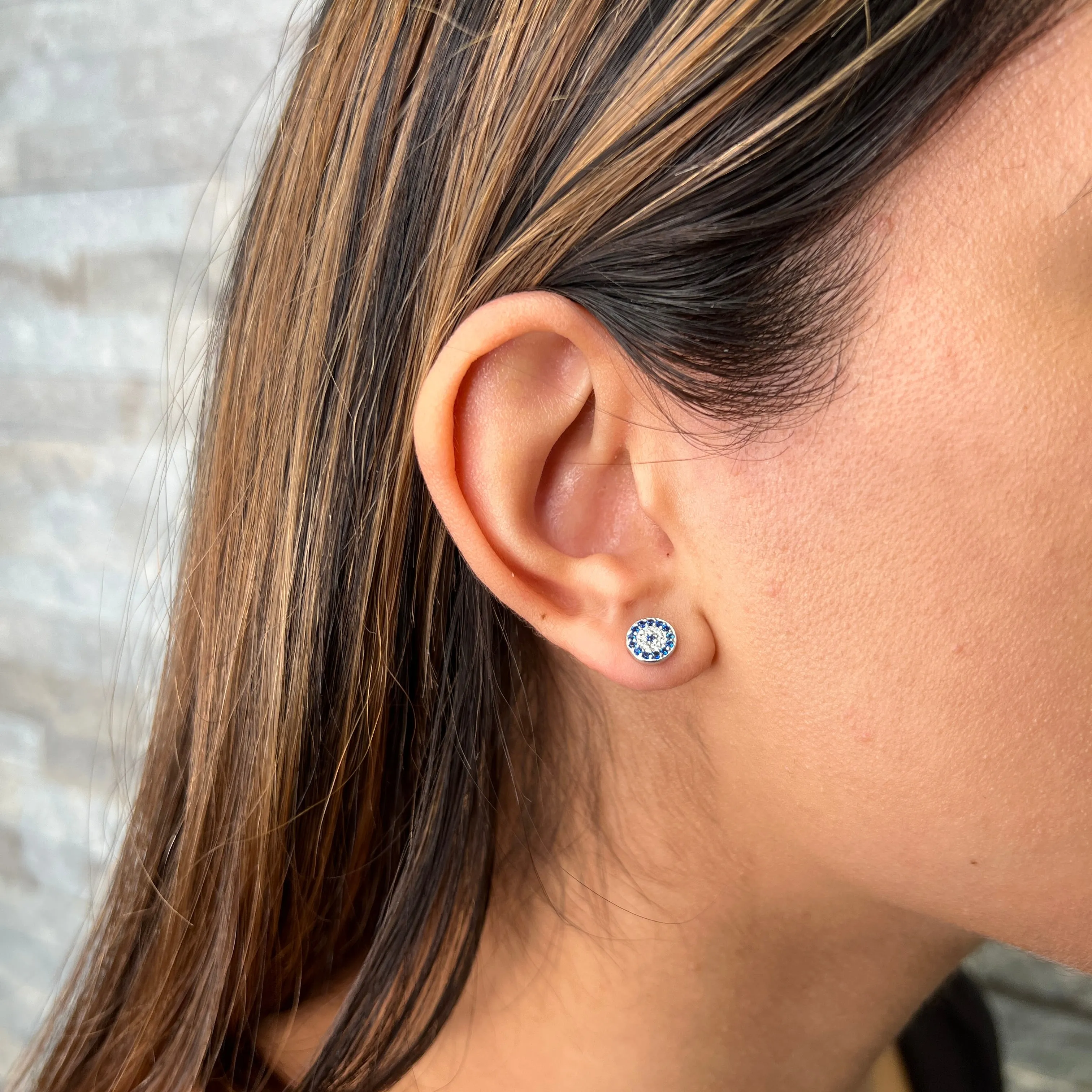 Sterling Silver Rhodium Plated Evil Eye CZ Earrings