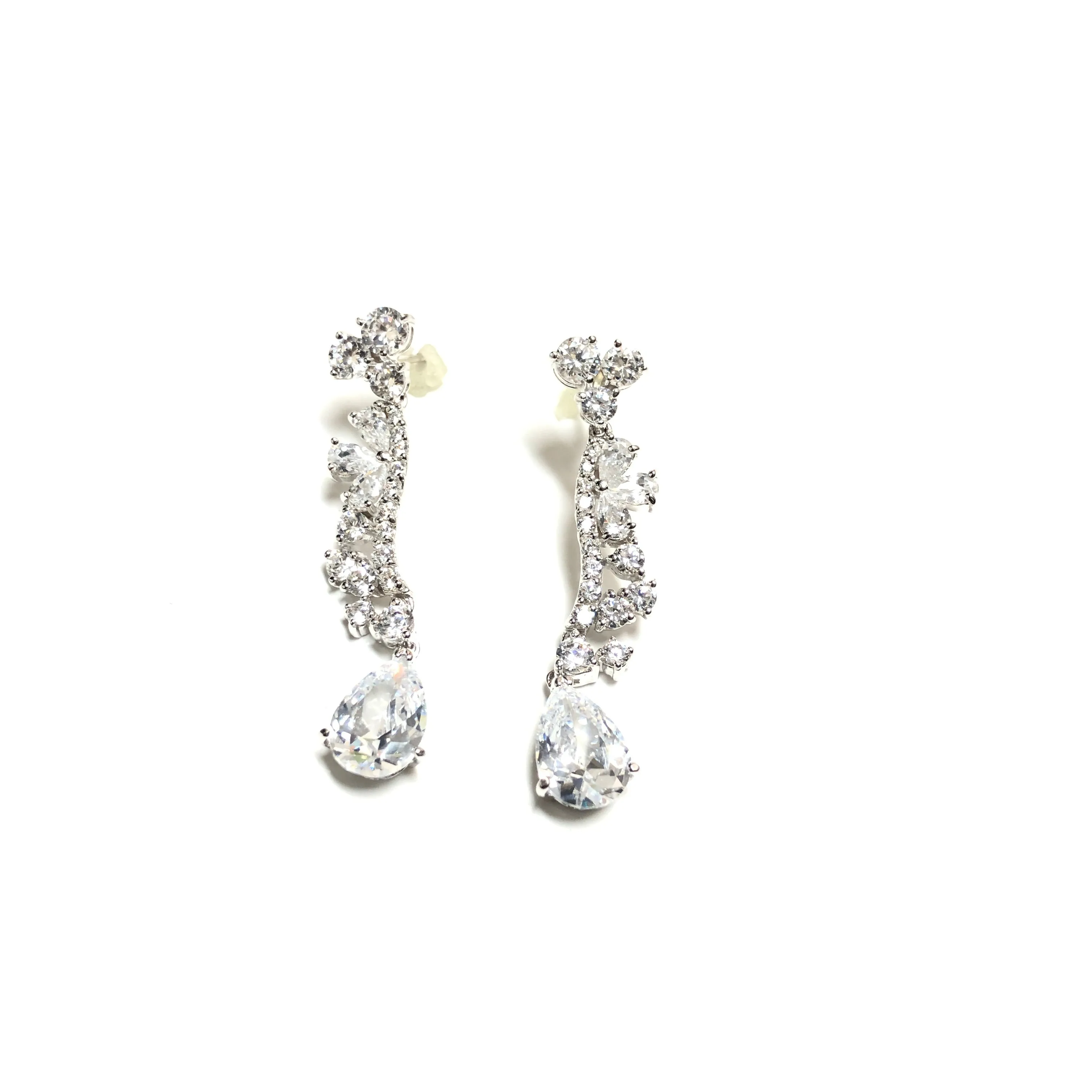 Sterling Silver Rhodium Plated Fancy CZ Dangle Earrings