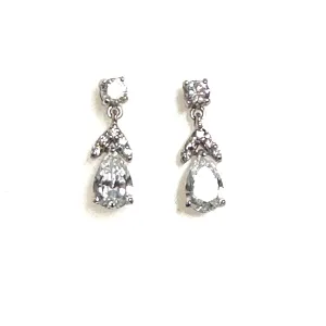 Sterling Silver Rhodium Plated Fancy CZ Dangle Earrings
