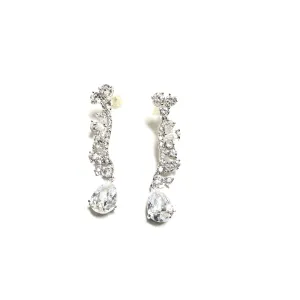 Sterling Silver Rhodium Plated Fancy CZ Dangle Earrings