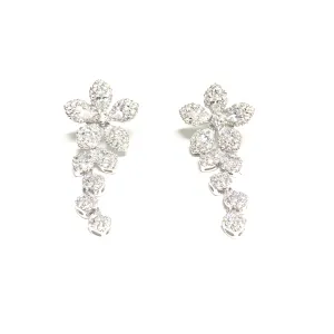 Sterling Silver Rhodium Plated Fancy CZ Floral Dangle Earrings