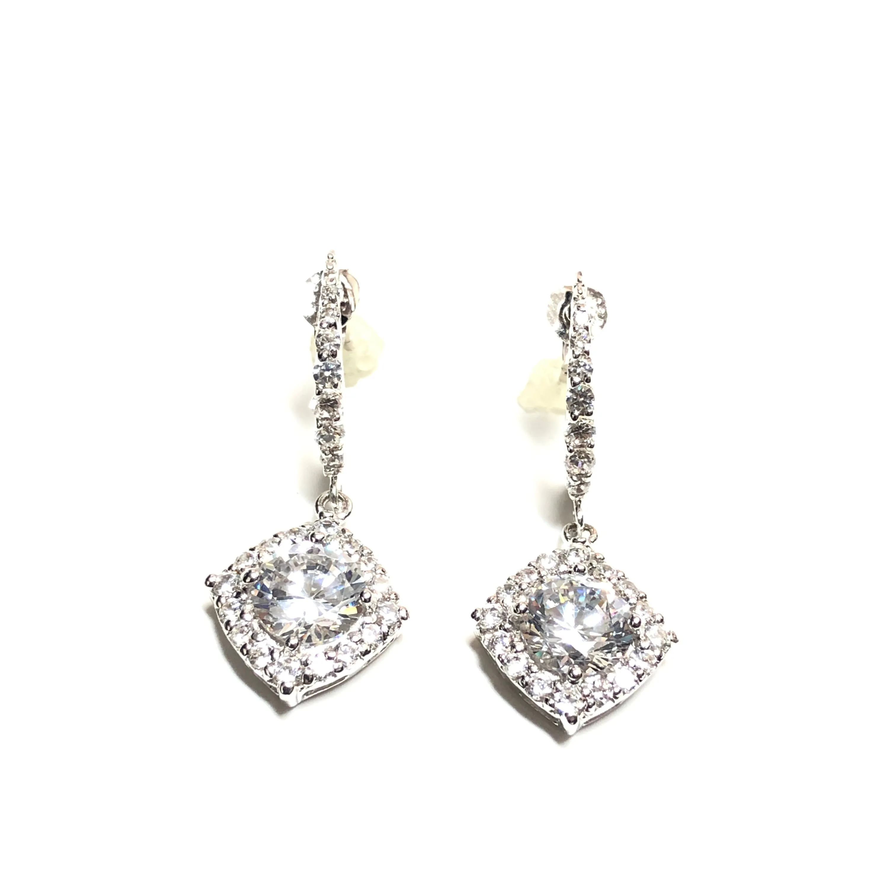 Sterling Silver Rhodium Plated Fancy Halo Dangle Earrings