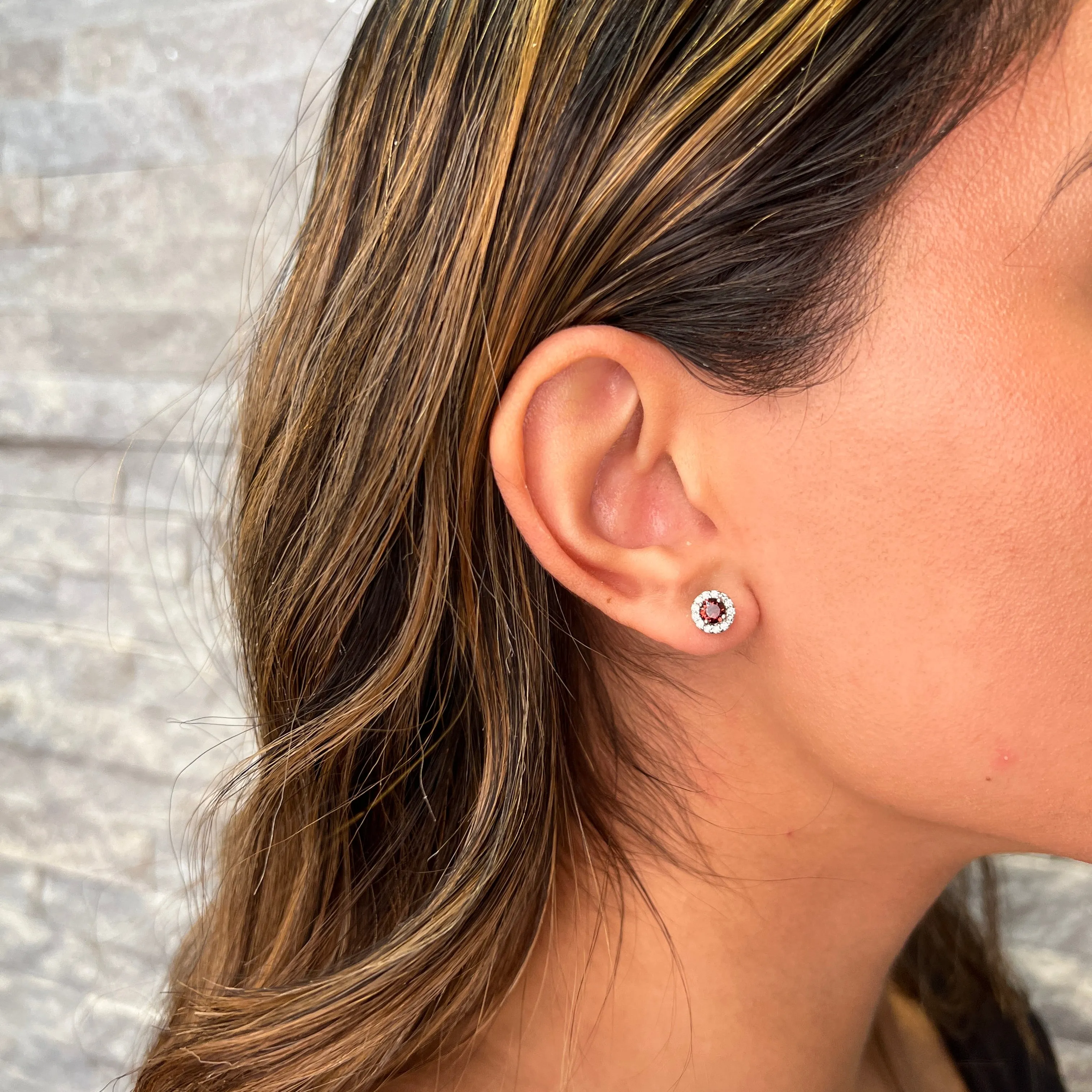Sterling Silver Rhodium Plated Halo April Birthstone CZ Stud Earrings