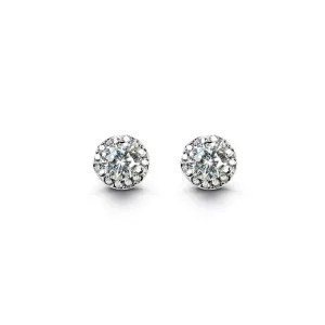 Sterling Silver Rhodium Plated Halo April Birthstone CZ Stud Earrings