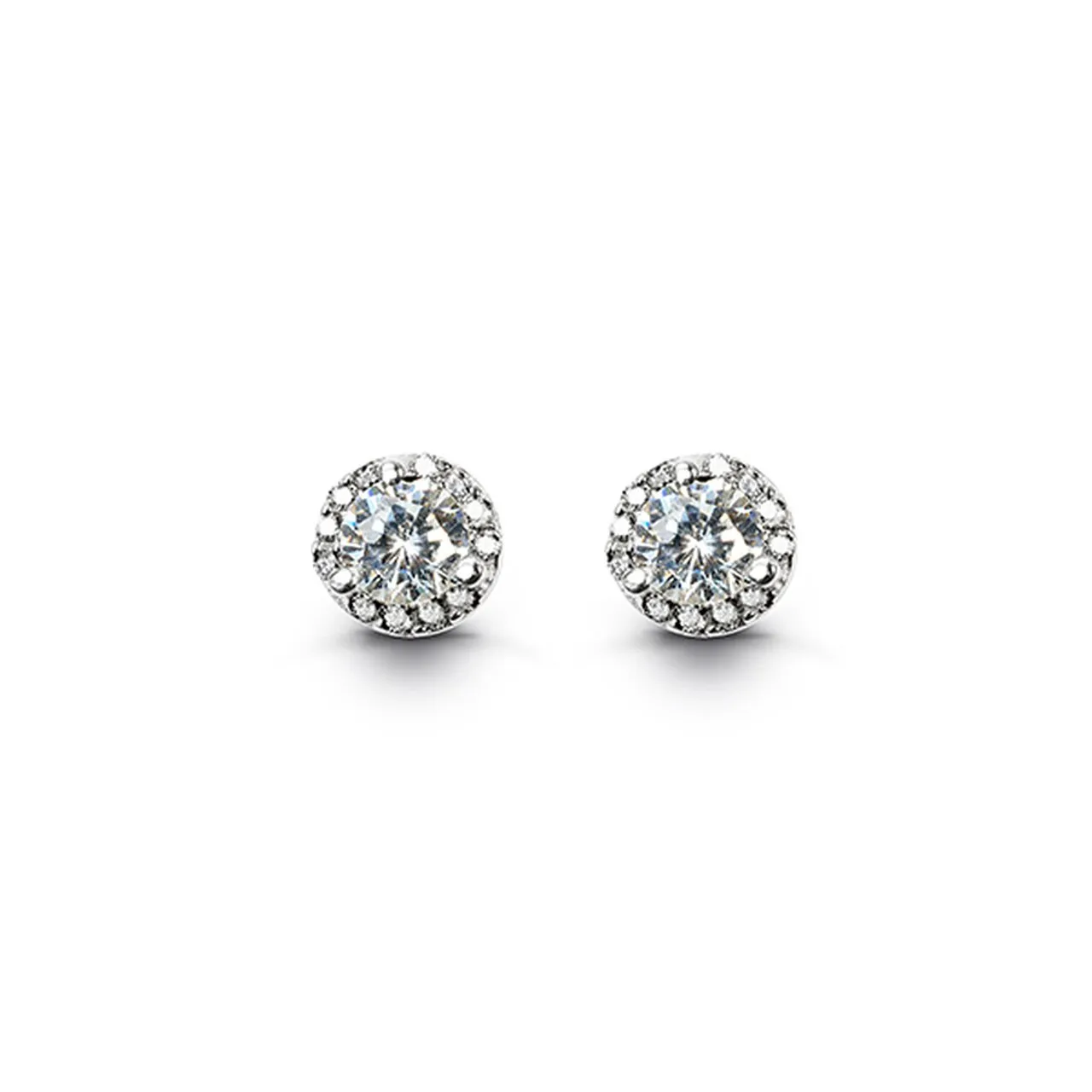 Sterling Silver Rhodium Plated Halo April Birthstone CZ Stud Earrings