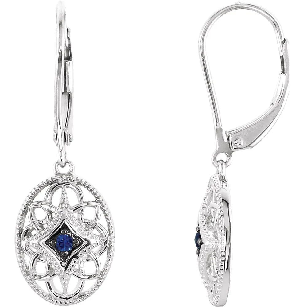 Sterling Silver Sapphire Lever Back Earrings