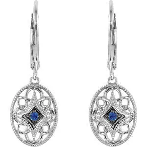 Sterling Silver Sapphire Lever Back Earrings