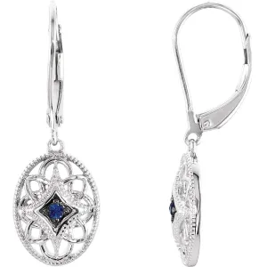 Sterling Silver Sapphire Lever Back Earrings