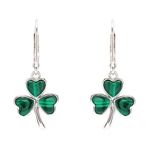 Sterling Silver Shamrock Earrings with Malachite SE2328