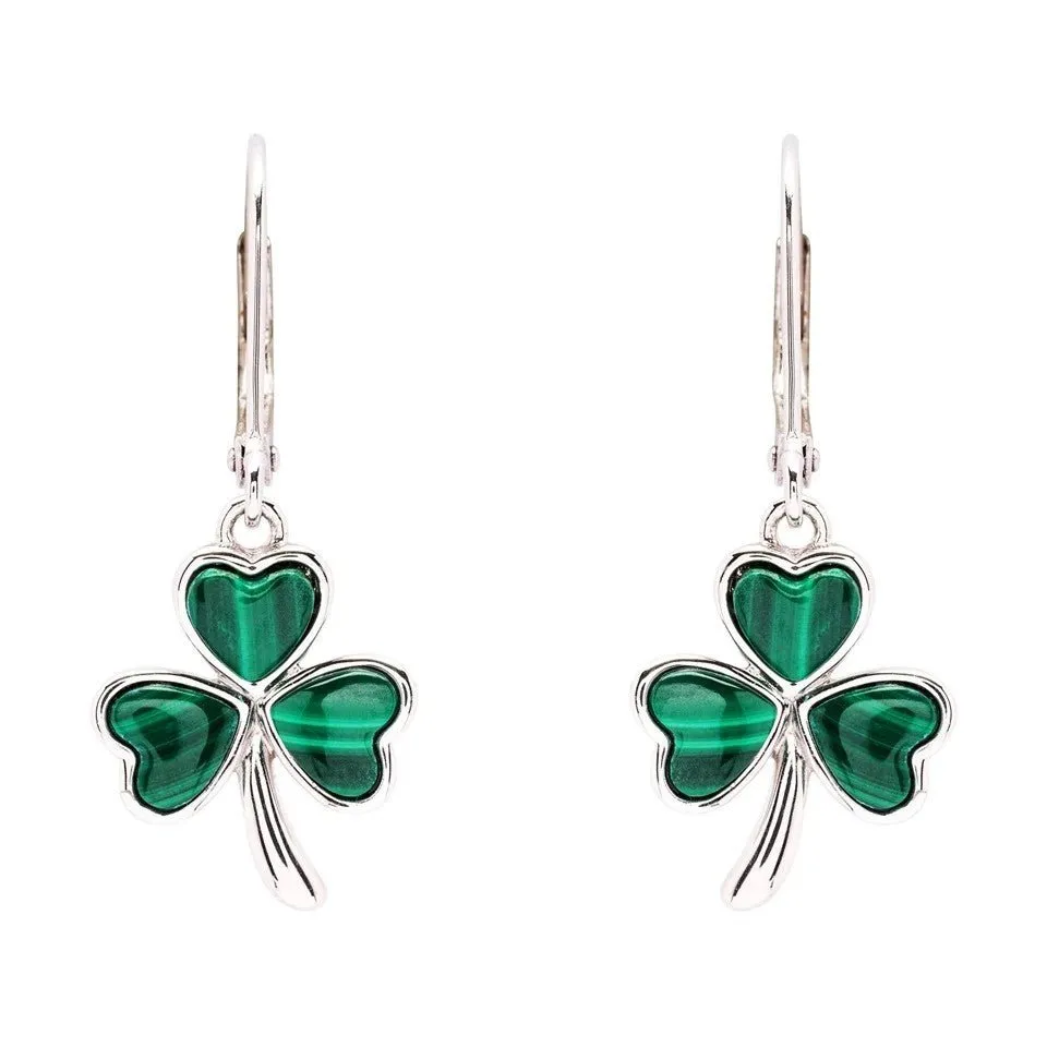 Sterling Silver Shamrock Earrings with Malachite SE2328