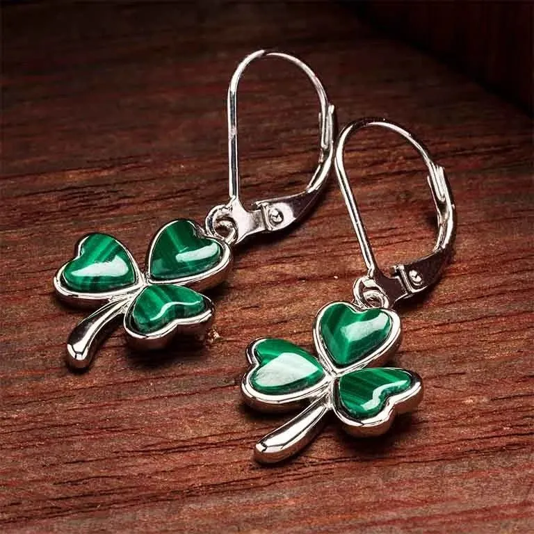 Sterling Silver Shamrock Earrings with Malachite SE2328