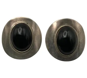 sterling silver synthetic onyx post earrings ***AS IS***