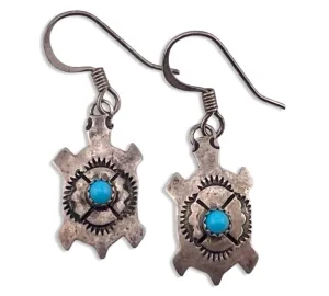 sterling silver synthetic turquoise turtle hook dangle earrings *non-sterling hooks*