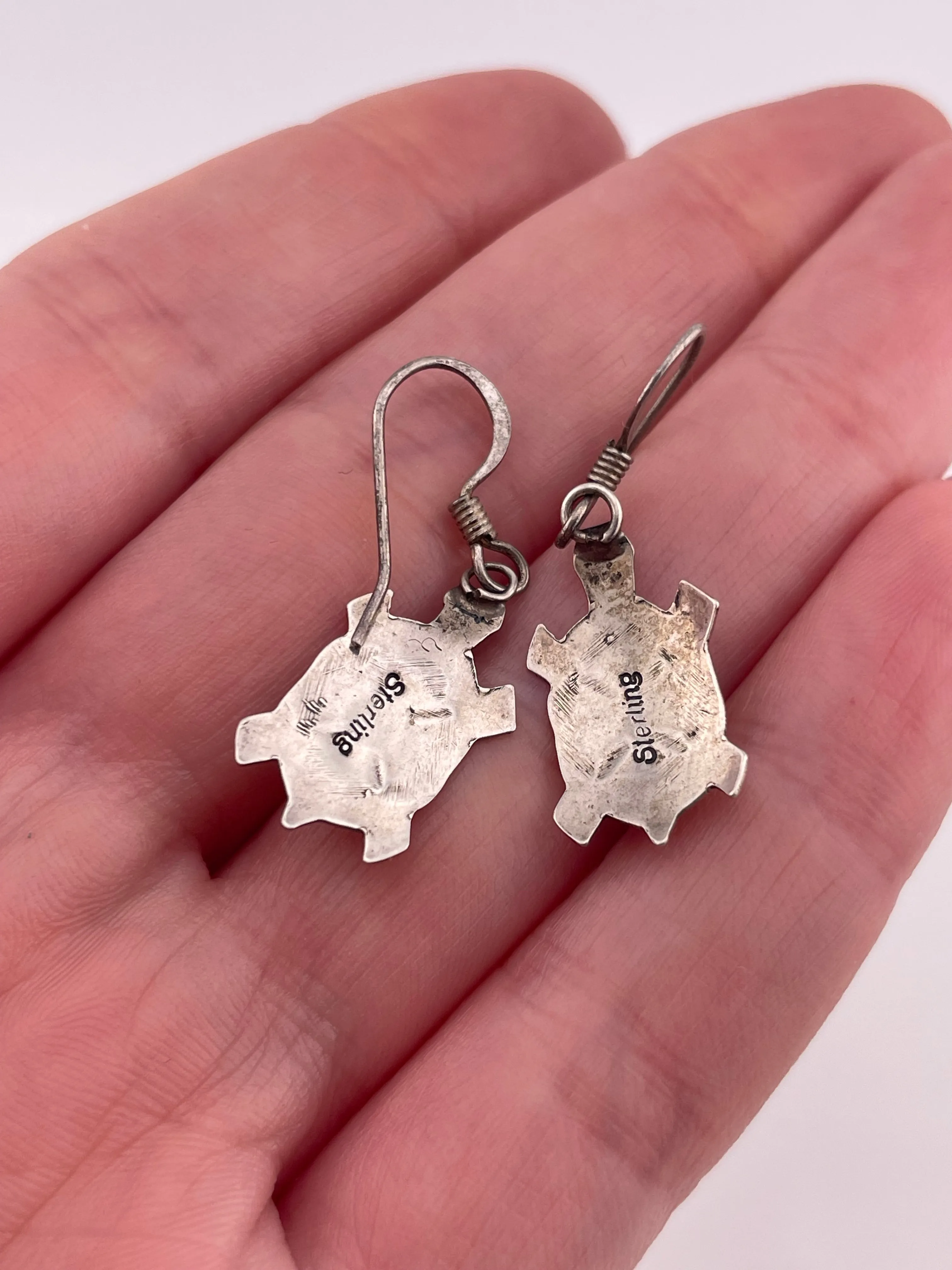 sterling silver synthetic turquoise turtle hook dangle earrings *non-sterling hooks*