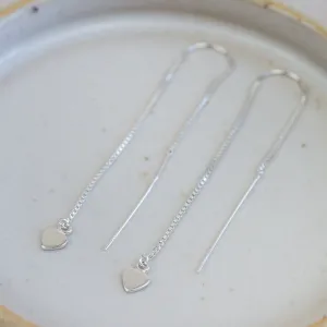 Sterling Silver Threader Earrings with Heart Charm
