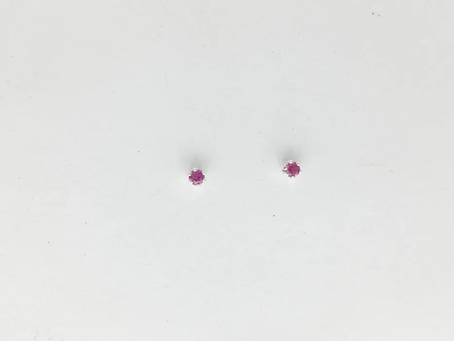 Sterling silver tiny 2mm synthetic ruby stud earrings-studs, lab grown rubies