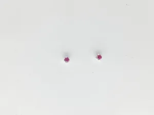Sterling silver tiny 2mm synthetic ruby stud earrings-studs, lab grown rubies